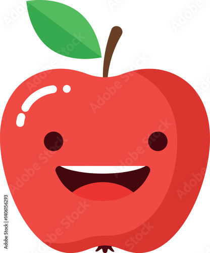 Happy red apple character with a smiling face in flat vector art style