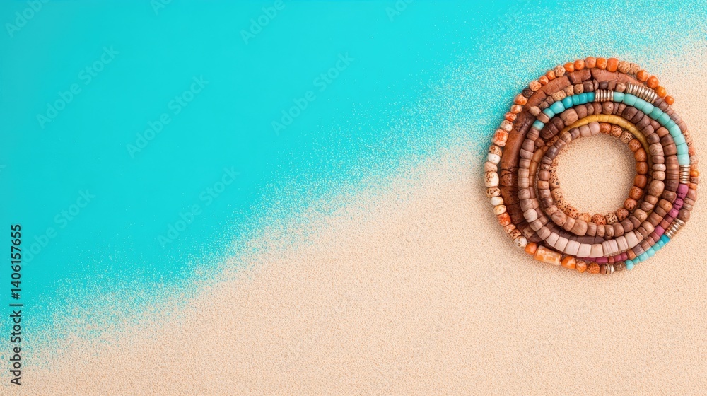 Naklejka premium Beaded strands circular array earthy tones gradient background texture