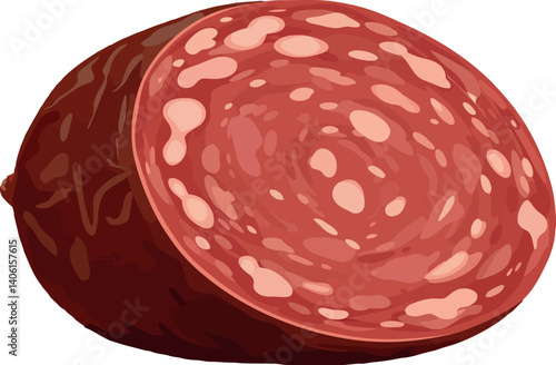 Sliced salami showing rich textures in detailed flat design vector art