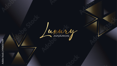 Black and Gold Triangle Award Background. Creative Template. Classy Premium Wedding Card. Grand Luxury Decorative Banner for Wedding and Birthday. Premium Congratulations Card. Event Invitation.