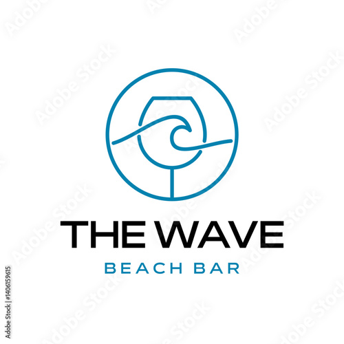 Modern Wave Beach Bar Logo. Minimalist Ocean Icon Design