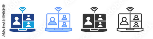Telecommute icon set multiple style collection
