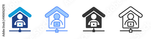 Telework icon set multiple style collection