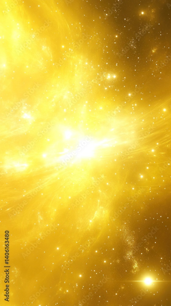 Golden cosmic explosion fills the vast expanse of space. Golden cosmic explosion fills the vast expanse of space.