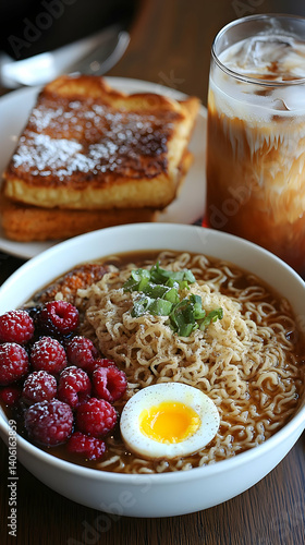 Wallpaper Mural Delicious Ramen Breakfast With Iced Coffee And Toast Torontodigital.ca