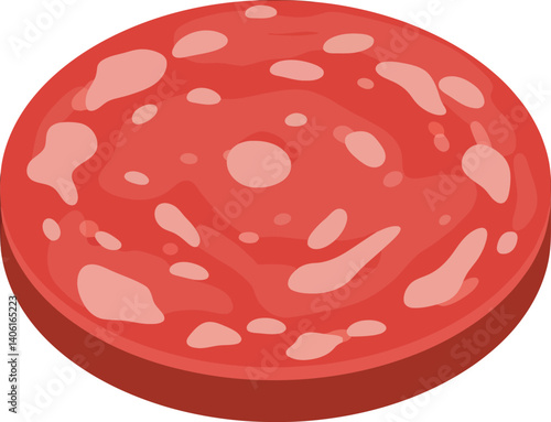 Round slice of pepperoni with detailed texture in flat design style vector art
