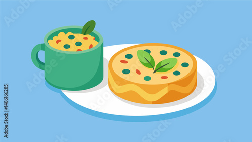 A mini frittata made with egg whites spinach and feta cheese served with a side of whole grain toast for a wellbalanced and delicious snack.. Vector illustration