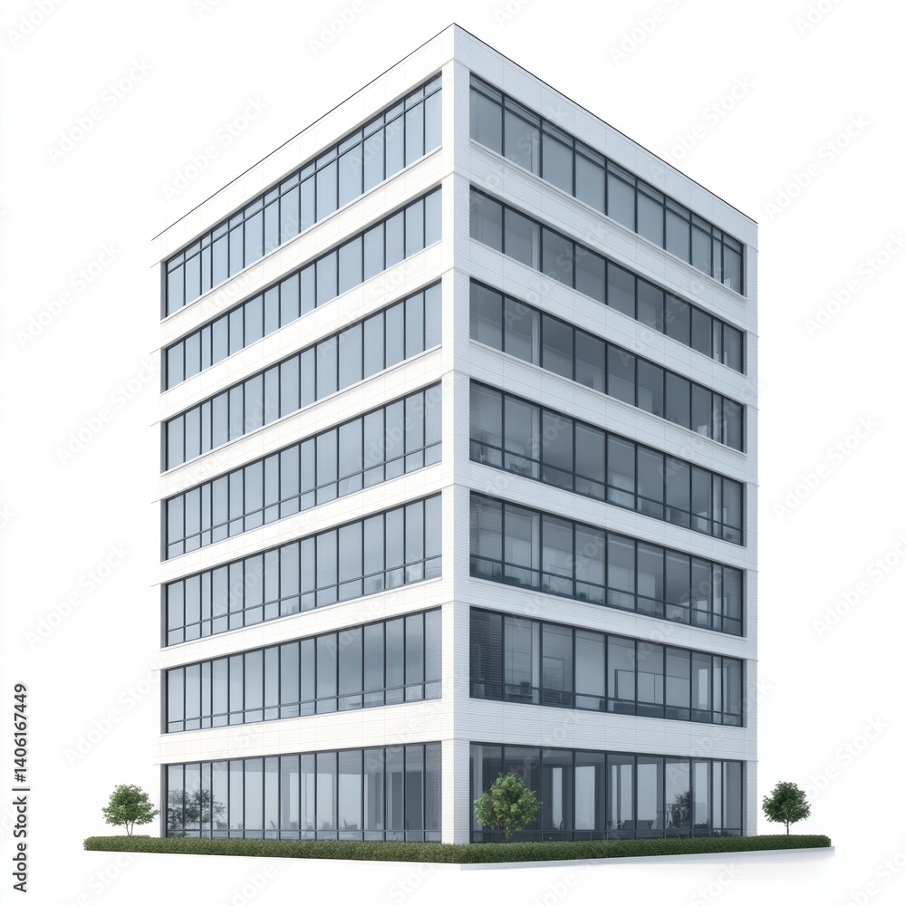 Modern office building, city, isolated, white, design, architecture, real estate, 3D render, business Modern office building, city, isolated, white, design, architecture, real estate, 3D render, business