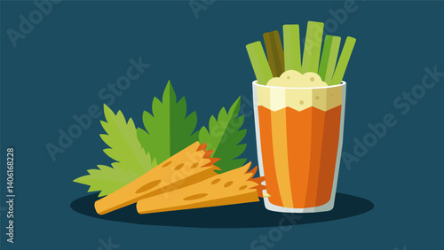 A fruity hoppy IPA paired with a y bowl of buffalo chicken dip and celery sticks.. Vector illustration