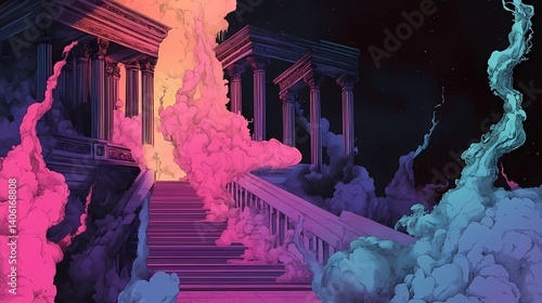 Modern surrealist line art illustration of spirits moving between dimensions through ethereal doorways, National Paranormal Day mystical scene