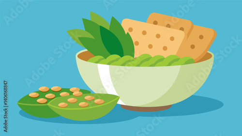 A medley of roasted chickpeas edamame and whole grain crackers perfect for satisfying hunger cravings.. Vector illustration