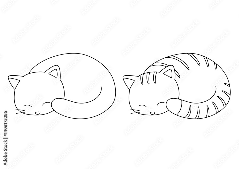 丸くなって眠る猫のイラストのセット_線画
丸くなって眠る猫のイラストのセット_線画