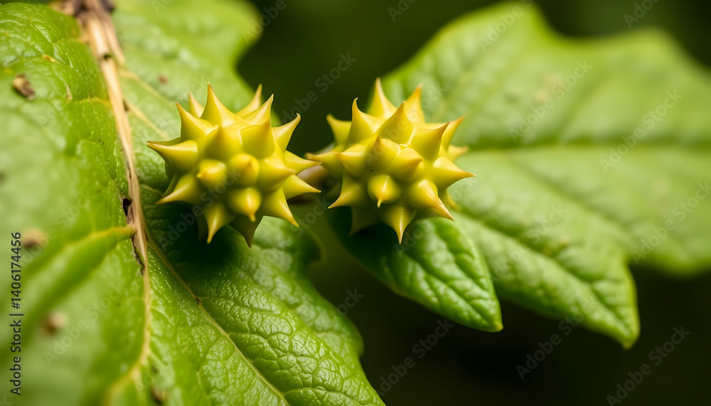 Close Up Of Yellow Seeds On Green Leaves Close Up Of Yellow Seeds On Green Leaves