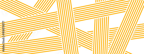 Straight long yellow lines in chaotic arrangement. Spaghetti texture. Ramen or noodle, pasta, tagliatelle or capellini background. Italian, Chinese of Japanese food print. Vector flat illustration.