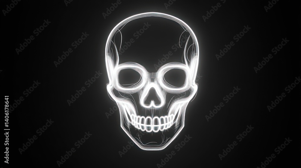 Fototapeta premium Glowing Skull Illustration Abstract Light Art Dark Background Halloween Design Spectral Ima