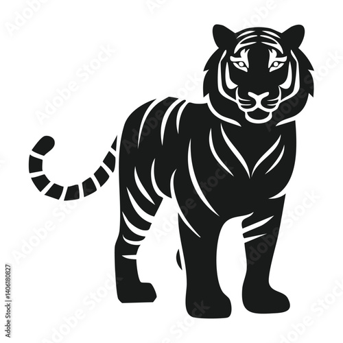 Tiger Logo - Minimalist Flat Simple Black Silhouette Logogram for Brand Identity
