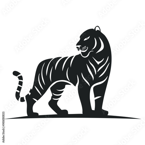 Tiger Logo - Minimalist Flat Simple Black Silhouette Logogram for Brand Identity
