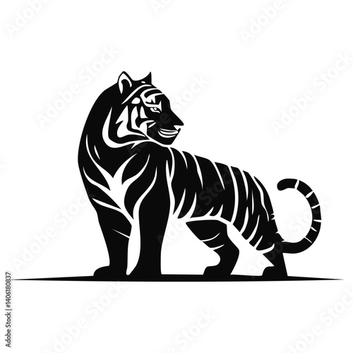 Tiger Logo - Minimalist Flat Simple Black Silhouette Logogram for Brand Identity
