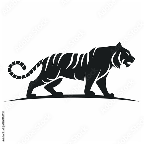 Tiger Logo - Minimalist Flat Simple Black Silhouette Logogram for Brand Identity
