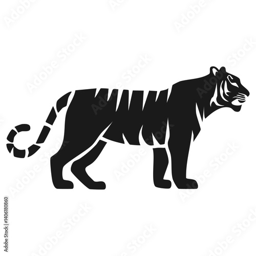 Tiger Logo - Minimalist Flat Simple Black Silhouette Logogram for Brand Identity
