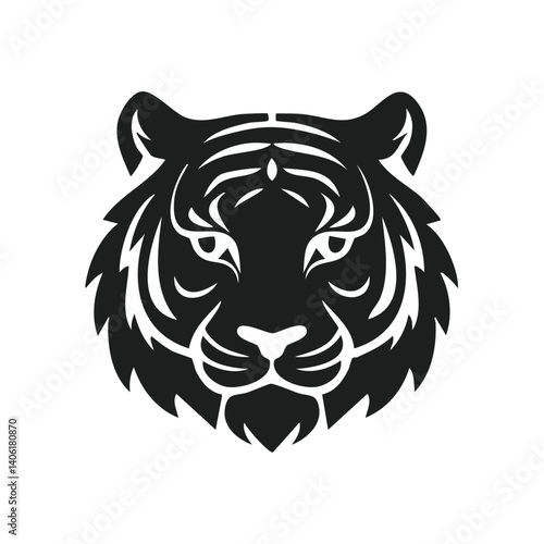 Tiger Logo - Minimalist Flat Simple Black Silhouette Logogram for Brand Identity
