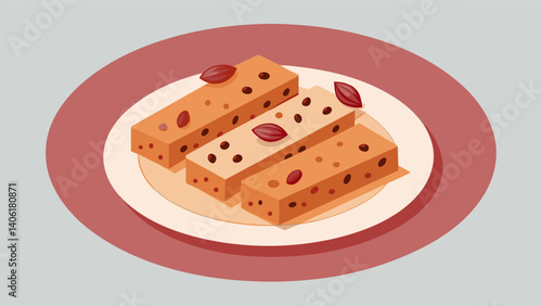 A platter of glutenfree granola bars made with rolled oats almond flour and dried cranberries.. Vector illustration
