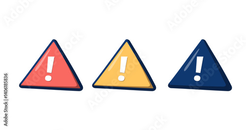 Warning, precaution, attention, alert icon, set exclamation mark in triangle shape. Exclamation marks. Caution alarm