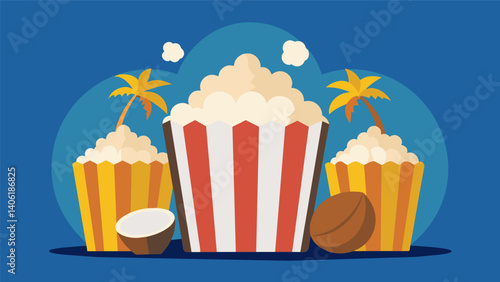 A gourmet twist on classic movie night popcorn with flavors like buffalo ranch kettle corn and coconut curry.. Vector illustration