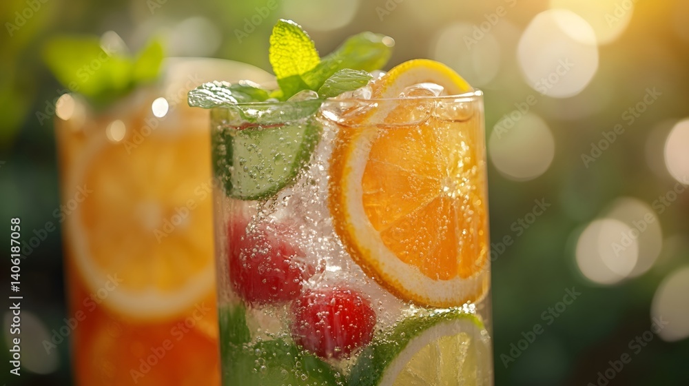 Fototapeta premium Close-up of refreshing chilled beverages