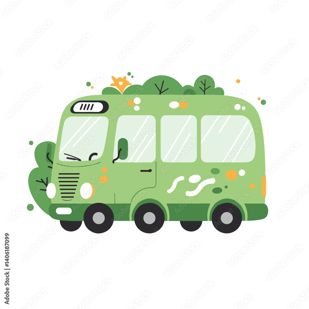 Eco-Friendly Bus Vector. Green public transport illustration. Sustainable mobility, urban ecology, green city concept. Infographic element, web graphic, public transit icon