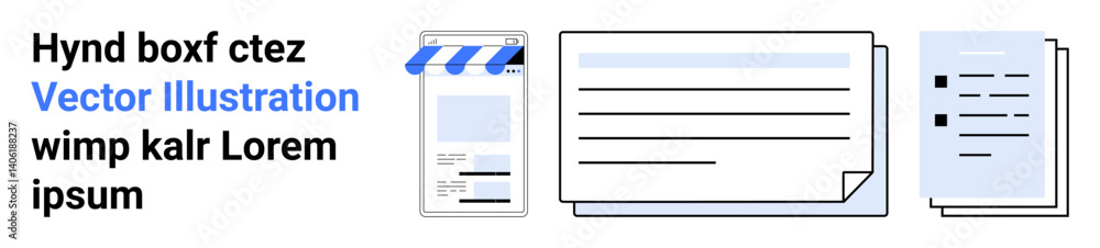 Digital document, notepad with text lines, and messaging interface for ideas, workflows, communication, and digital tools. Ideal for teamwork, organization, collaboration planning and a simple