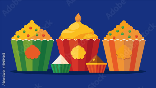 A mouthwatering display of popcorn flavors inspired by international es and cuisines including curry wasabi and tikka masala presented in decorative. Vector illustration