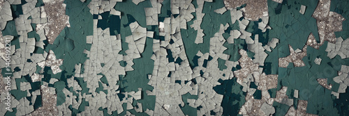 Obraz na płótnie Peeling paint on the wall. Panorama of a concrete wall with old cracked flaking paint. Weathered rough painted surface with patterns of cracks and peeling. Panoramic texture for background and design. w salonie
