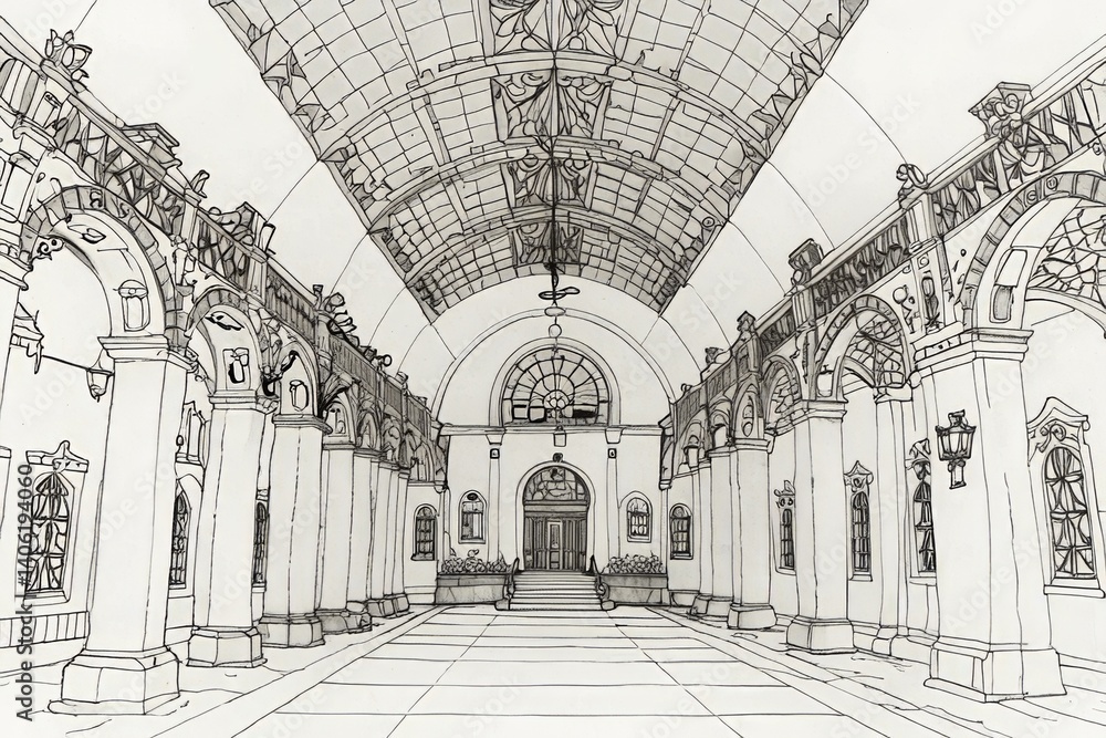 Naklejka premium Historic Black and White Photograph of an Elegant Architectural Building