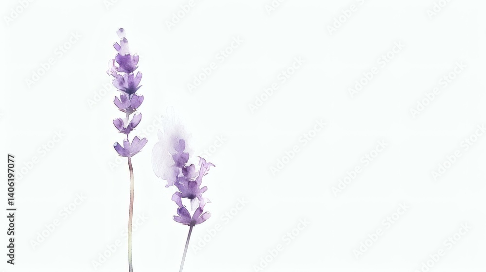 Obraz premium Delicate Watercolor Lavender Stems on White Background - Botanical Art