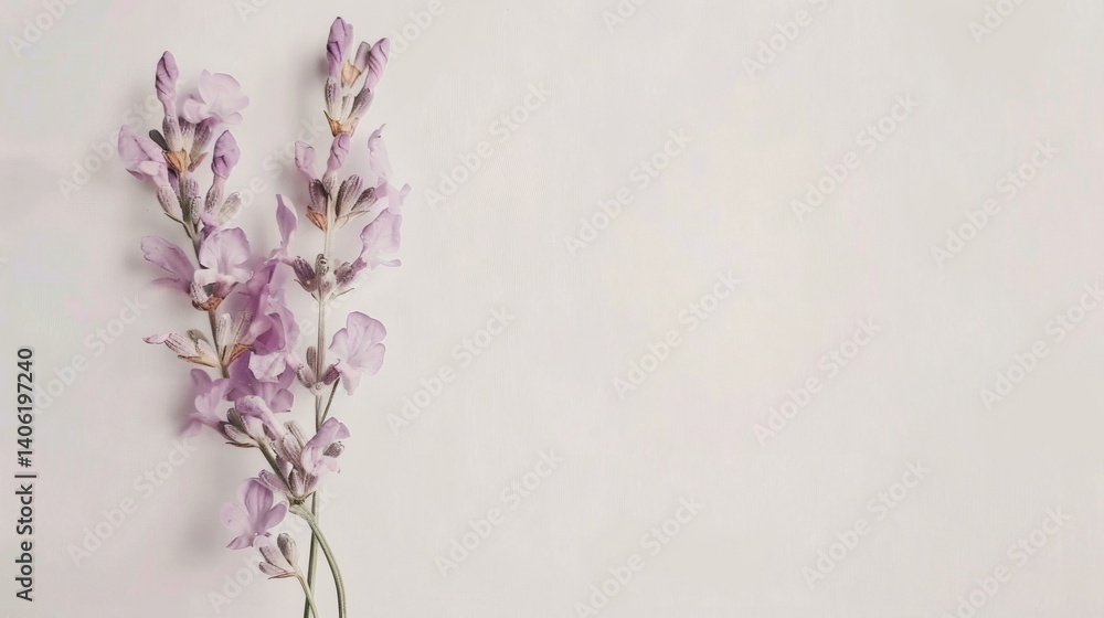 Delicate Lavender Sprigs on Textured White Background for Tranquil Design Projects Delicate Lavender Sprigs on Textured White Background for Tranquil Design Projects
