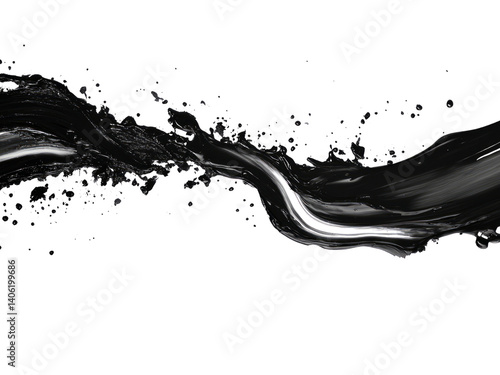 Abstract black in splash, paint, brush strokes on transparent background, Generative AI.