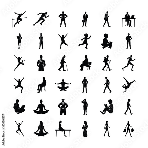 Daily Life Silhouettes of Men Women and Children