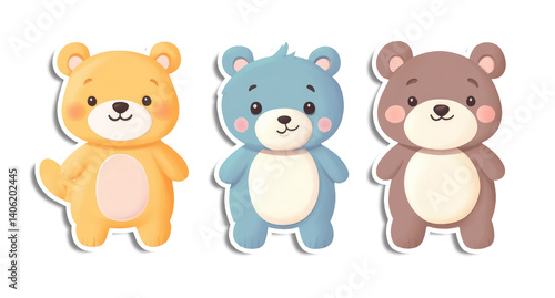Wallpaper Mural Cute animal toys bear sticker cartoon on transparent background, Generative AI. Torontodigital.ca