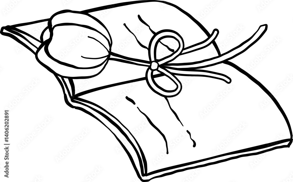 Cute Spring Open Book with Tulip Flower Outline Cartoon Hand Drawn Cute Spring Open Book with Tulip Flower Outline Cartoon Hand Drawn