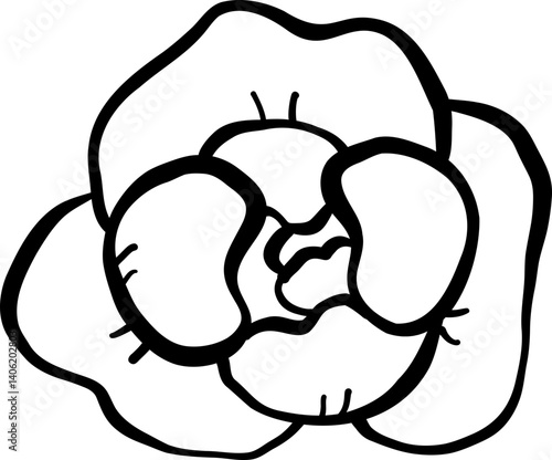 Cute Peony Flower Outline Cartoon Hand Drawn