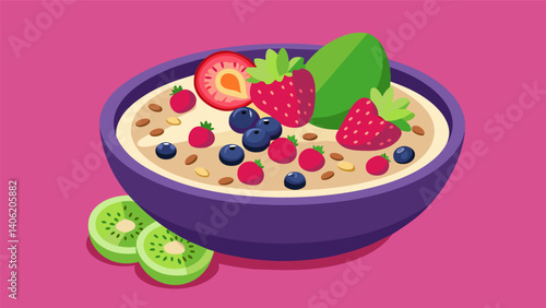 A colorful smoothie bowl topped with glutenfree granola fresh berries and chia seeds for a nutritious and satisfying glutenfree snack option.. Vector illustration