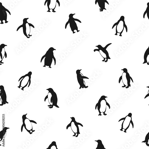 Seamless pattern featuring penguin silhouettes