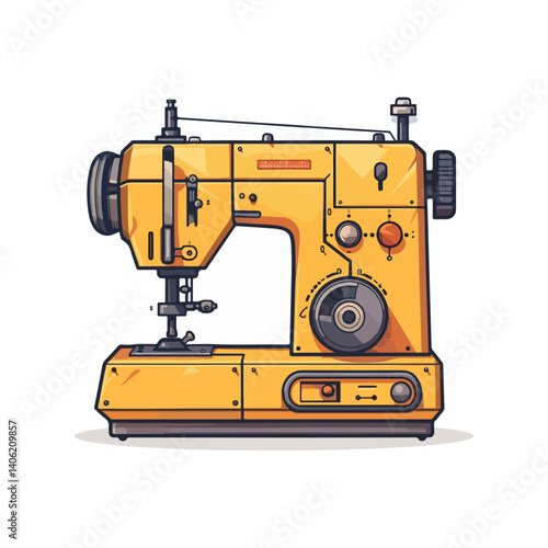 Vintage Yellow Sewing Machine Illustration