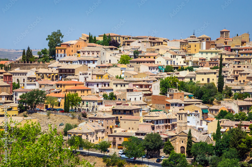 Panoramic view of old historical center of the city Toledo, Spain.