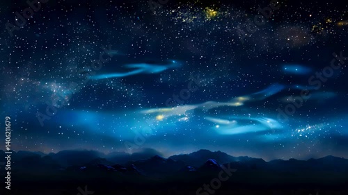 幻想的な星空と山の風景