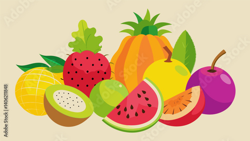 A medley of vibrant and exotic fruits like a kaleidoscope for your taste buds.. Vector illustration
