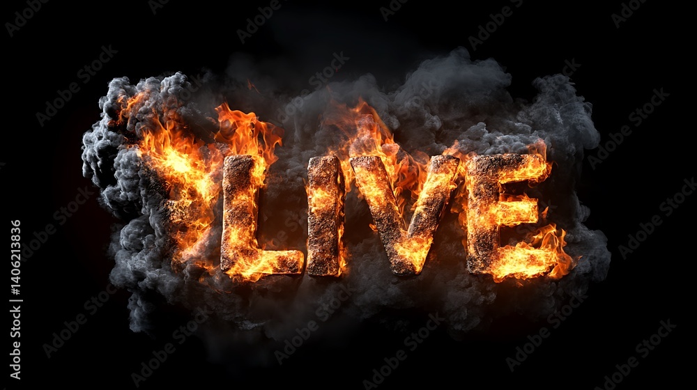 Fiery LIVE Text Burning Word Art with Smoke Background. Fiery LIVE Text Burning Word Art with Smoke Background.