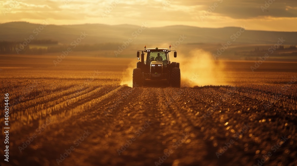Fototapeta premium powerful agricultural vehicle working in a vast farmland,
