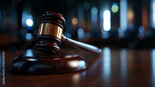 Gavel on Dark Wood with Justice  Law Concept.
